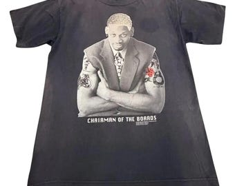 VINTAGE 1996 Sun faded Dennis Rodman "Chairman Of The Boards" Tee XL NBA