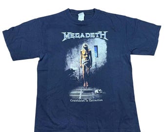 Vintage Y2K Megadeth Countdown To Extinction Band Tee By Anvil Blue Bar