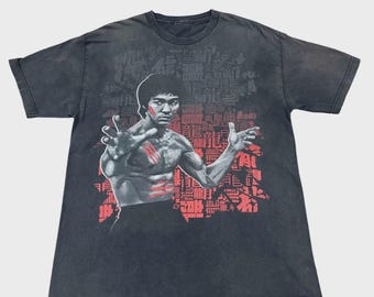 Vintage 90s Sun-faded Bruce Lee Big Print Martial Art Movie