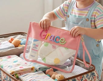 Bolsa Organizadora Personalizada para Bebê, Bolsa Transparente com Nome Personalizado, Organizador de Fraldas, Bolsa de Viagem, Presente para Chá de Bebê
