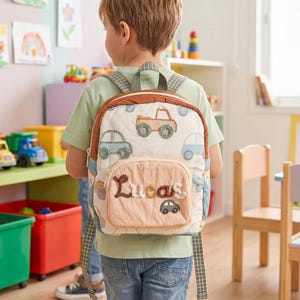 Personalized Kids Backpack, Custom Name Toddler Backpack, Embroidered Car Nursery Bag, Preschool Backpack, Back to School Gift