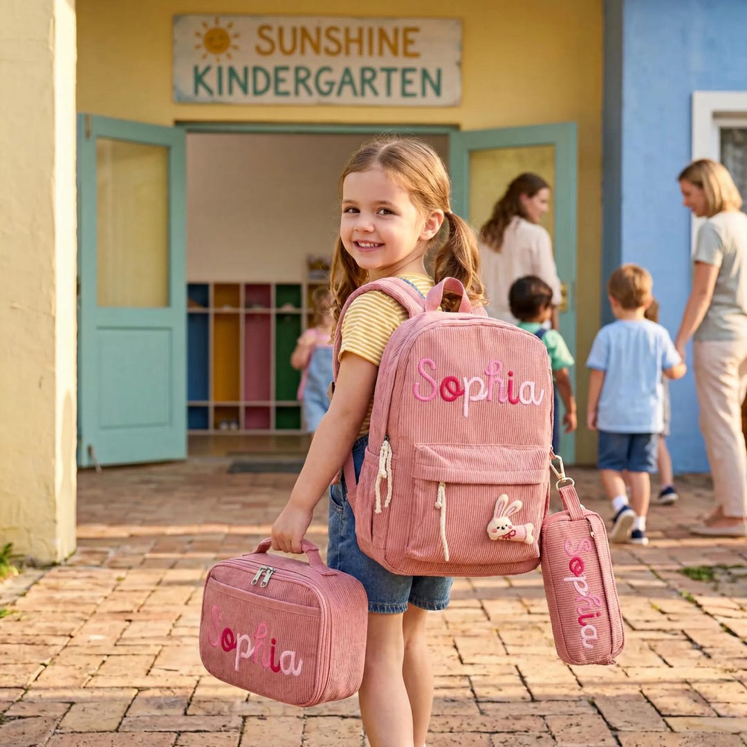 Personalized Corduroy Backpack Set for Kids, Custom Name Embroidered ...