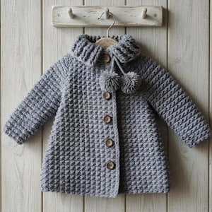 Modello PDF per cappotto a bucaneve all'uncinetto, giacca testurizzata per bambini, parte anteriore asimmetrica (download digitale)