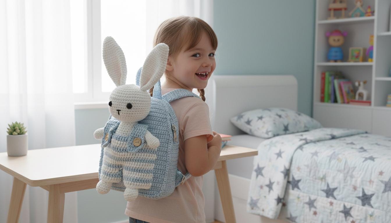 Mackenzie Childs Backpack Fleece Bunny Plush Novelty Kidcore Check Zip 3D Rabbit Kids main image 4
