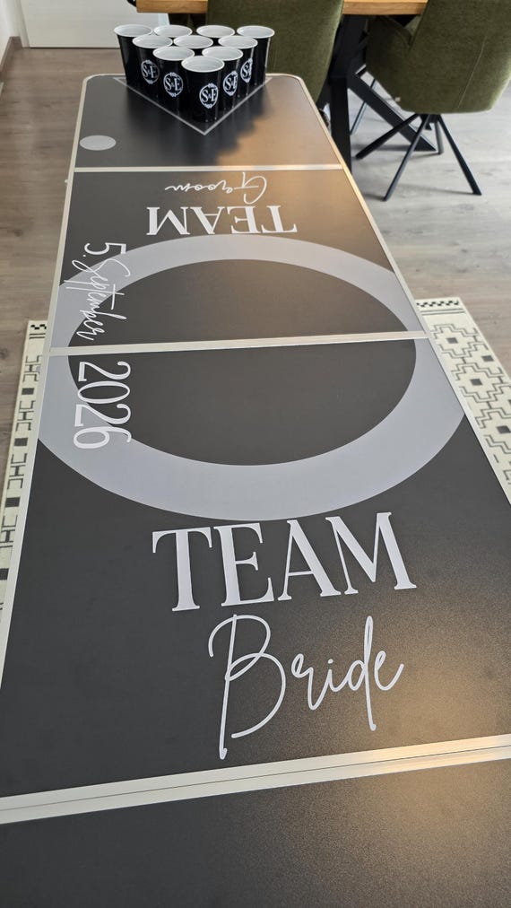 Personalisierte Beer Pong Tisch Aufkleber Hochzeit | Team Bride & Team Groom | Vinyl Sticker Set mit Initialen + Datum | Hochzeitsspiel Deko