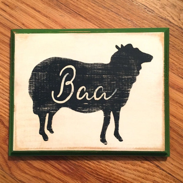 Sheep "Baa" sign/hand painted sign/folk art sign/farmhouse sign/kitchen art/distressed wooden sign/vintage style sign