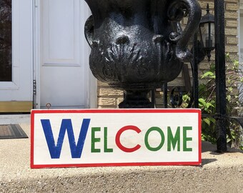 WELCOME sign/Chicago welcome sign/Chicago baseball sign/Chicago Cubs sign/hand painted sign/W sign/entryway sign/porch sign/sports decor