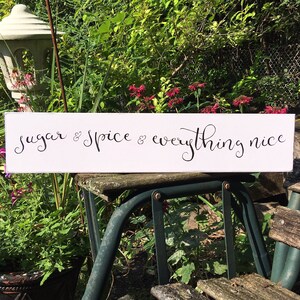 Sugar and spice and everything nice sign/purple sign/rustic wood sign/baby shower gift/farmhouse style/girl&#39;s room/princess sign/birthday