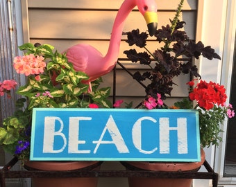 BEACH sign/retro sign/art deco/wooden sign/cottage decor/nautical decor/coastal decor/blue sign/vintage style/lake house decor/lake sign