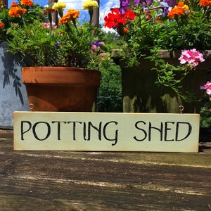 POTTING SHED sign/hand painted sign/vintage style sign/green distressed wooden/garden sign/farmhouse style/rustic garden sign