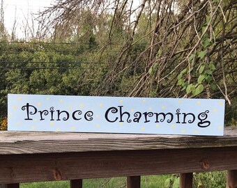 Prince Charming sign/hand painted sign/boys glittered sign/blue sign/nursery sign/baby shower gift/baby boy art