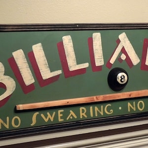 BILLIARDS sign/hand painted sign/man cave sign/pool room sign/vintage style sign/wooden sign/hand painted/gift for him/pool hall sign
