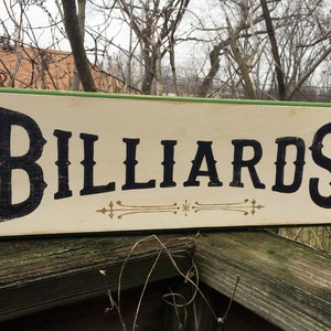 Billiards sign/hand painted sign/vintage style wooden sign/game room sign/gifts for him/man cave/pool hall sign/trade sign