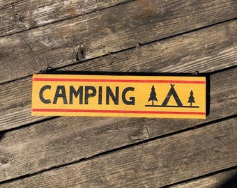 Rustic CAMPING antique reproduction sign/hand painted sign/KOA style sign/recycled cedar sign/retro cabin decor/cottage sign