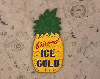Pineapple sign/ Served Ice Cold sign/ hand painted Tiki bar sign/Man Cave sign/ vintage style sign/ retro Hawaiian style sign/ bar sign