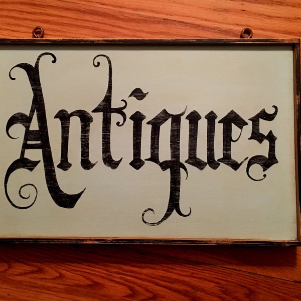 Antiques sign/hand painted sign/vintage reproduction sign/framed/distressed/trade sign/antique shop sign/farmhouse style