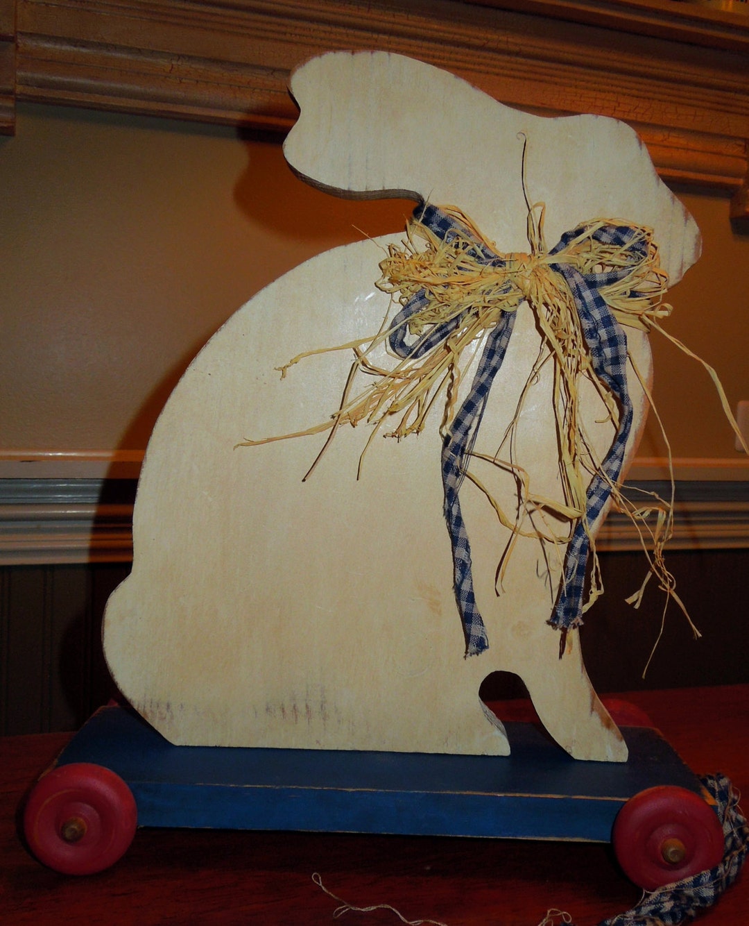 Rabbit Folk Art/painted Rabbitt/rustic Decor/primitive Decor/wooden ...