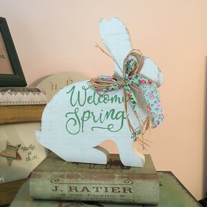 Welcome Spring Rabbit/wooden Rabbit/hand Painted Rabbit/spring Sign ...