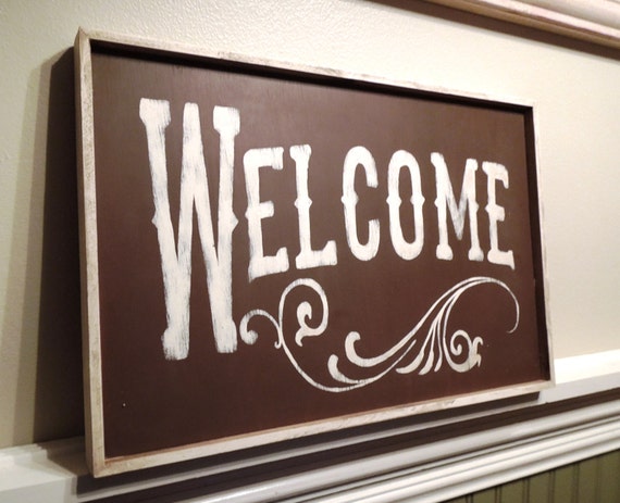 WELCOME Vintage Sign/old West Style Sign/distressed Brown Entryway