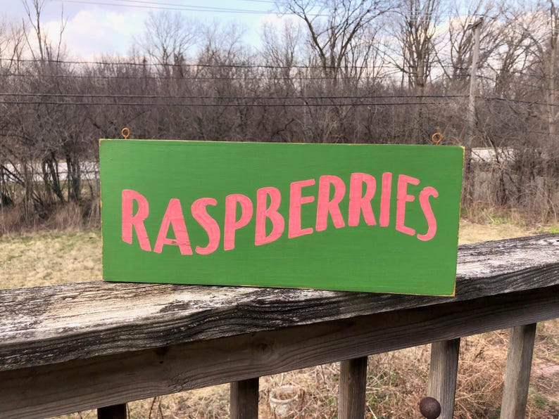 Raspberry Sign Letters RASPBERRIES Sign/green Sign/hand Painted Sign/antique Reproduction Sign ...