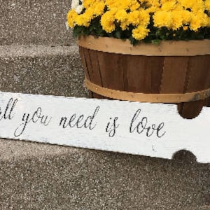 All you need is love sign/black and white sign/farmhouse style sign/rustic sign/housewarming gift/picket fence sign/kitchen art