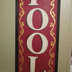POOL SPORT billiards sign/vintage style sign/red sign/hand painted/distressed/wood sign/gameroom sign/man cave sign