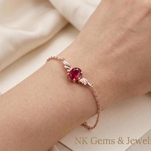 Minimalist Lab-grown roter Rubin Engel Flügel Armband, 10 x 12 mm Oval Rubin Schmuck