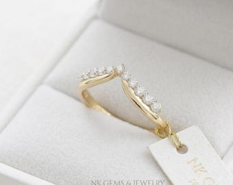 Chevron White Zircon Ring | 14k Gold Over Sterling Silver V-Shape Band