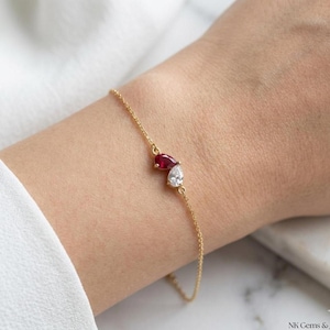 Duo Bracelet Lab-Grown Ruby & Zircon Pear Bracelet | 14K Gold Over Silver Toi et Moi