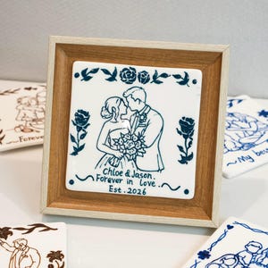Custom Ceramic Portrait Tile from Photo: Hand-Painted Underglaze Line Art