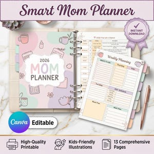 Agenda para mamás 2026 / Organizador diario, semanal y mensual (Descarga digital)
