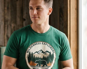 Wilderness Explorers Bear Badge T-Shirt | Outdoor Adventure Graphic Tee