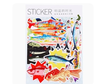 Diary Scrapbook Sticker Label Pack - Retro Colorful Fish