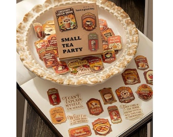 Diary Scrapbook Sticker Label Pack - Small Coffee Tea Party