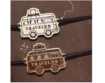 Diary Journal Notebook Set Brass Charm Badge  Road Trip