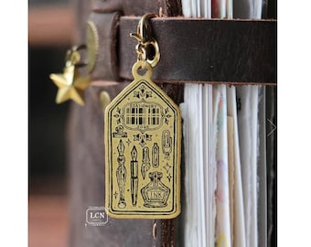 Journey Diary LCN Brass Book Charm Pendant - Joy Bringer Ink Writing