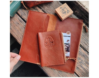 Diary Scrapbook Retro Leather Zipper Case Brown (Standard/Passport Size)