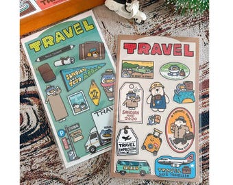 Diary Scrapbook Sticker Label Traveler's Manual Factory Bear Travel (with Die Cut)