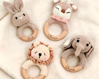 Personalized Custom Knitted Baby Rattle, Custom Name Infant Rattle, Handmade Newborn Baby Shower Gift for New Mom, Niece Nephew Keepsake