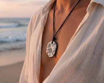 Colgante de cerámica hecho a mano, joyería de arte antiguo, collar único que no se decolora