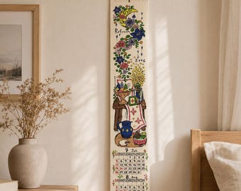 Calendario da parete botanico verticale/carta nepalese Lokta dal design sottile (70 x 14 cm)