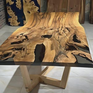 Live Edge River-eettafel: zwarte epoxyhars, rustieke luxe meubels