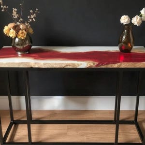 Red Epoxy Resin Console Table | Live Edge Entryway Table, Handmade