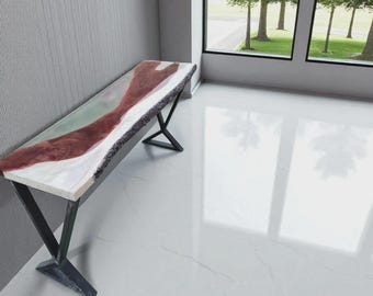 Handmade Walnut Epoxy Resin Console Table: River Table, Modern Entryway Furniture