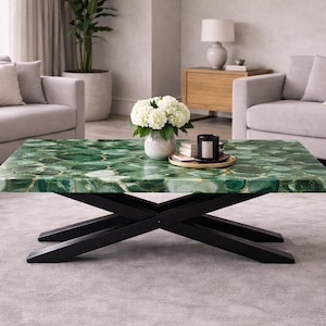 Green Agate Coffee Table Top Rectangular Natural Stone Luxury Living Room Centerpiece Wedding Gift Decor