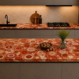 Red Agate Gemstone Kitchen Countertop Table, Luxury Modern Island Top