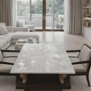 Mesa de comedor y centro de piedra selenita, gran mesa rectangular de lujo hecha a mano para hogares modernos.