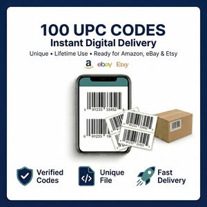 100 Verified UPC EAN Barcode Codes, Instant Lifetime Use (Digital Download)