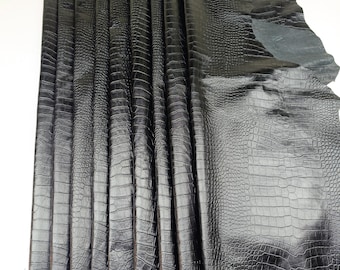 Printed Black Lambskin Leather – Glossy Garment & Accessory Material