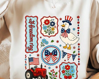 Floral Usa Goose PNG, Patriotic Coquette, Independence Day, 4Th Of July PNG